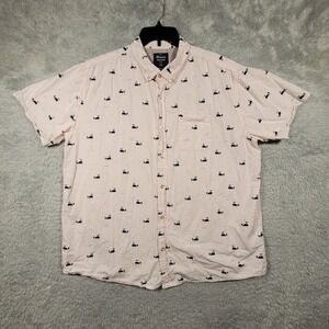 Massive Apparel Mens XXL Pink Whale Print Short Sleeve Button Down Shirt